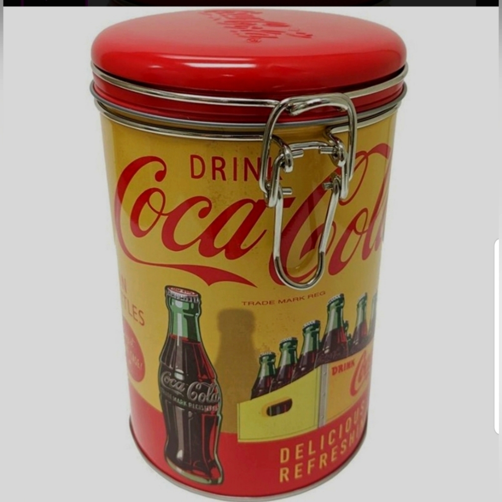 Coca-cola Tound Lock-Top Tin Canister.